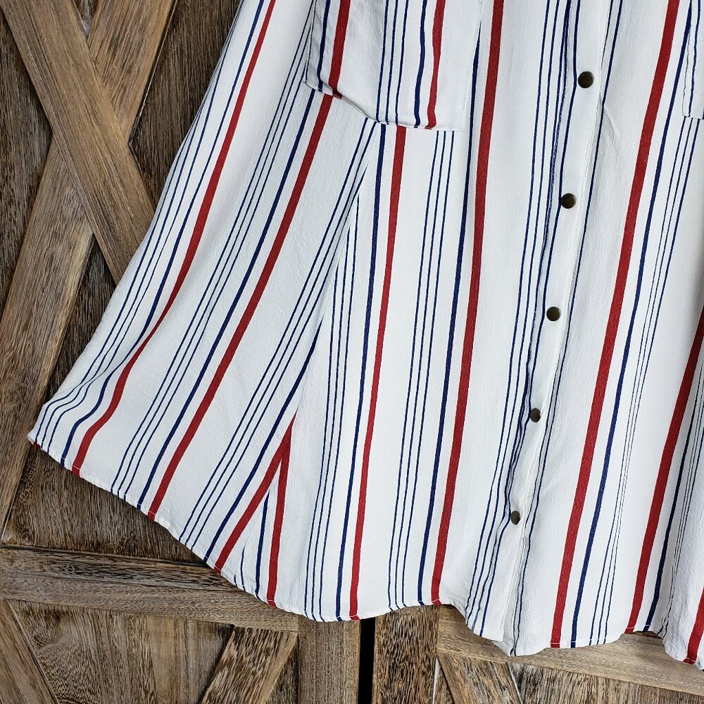 Tularosa Oliver Striped Skirt Sz S White Blue Red Knee Length Button Down Lined - Picture 10 of 11